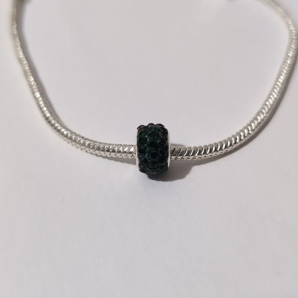 Silver Emerald Green with Green Rhinestones Charm for Pandora Style Bracelet - Picture 1 of 3